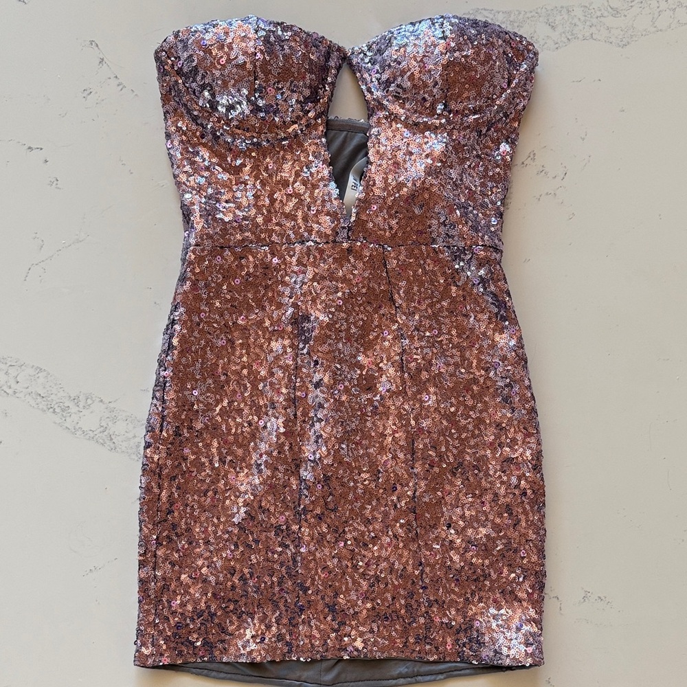JW PEI Brynlee Sequinned Strapless Mini Dress Purple / Silver Womens Size 4